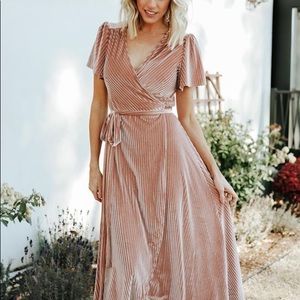 Baltic Born Andi Ribbed Velvet Wrap Dress Champagne - Medium